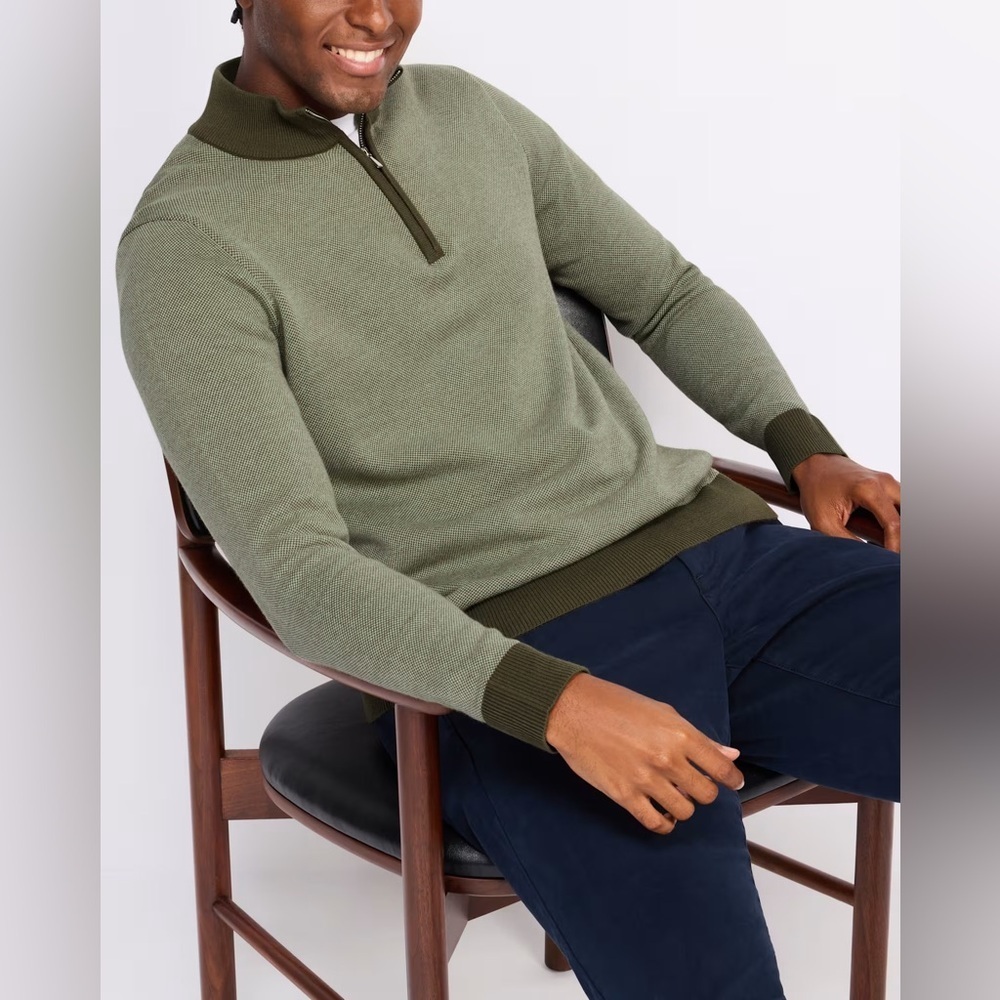 NWOT Hawker Rye Heathered Tuck Stitch 1/4 Zip Sweater Size Medium Green